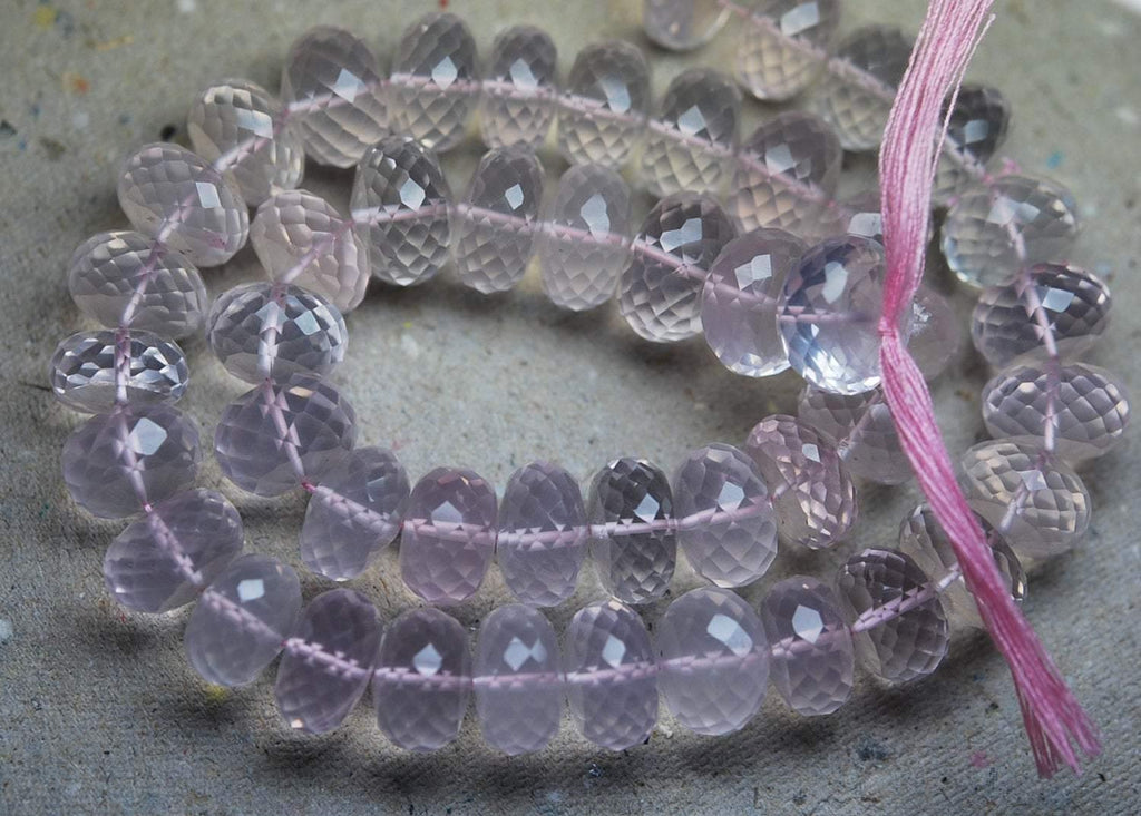 14 Inch Long Strand Micro Faceted Rondells Rose Quartz, , Size 11-12mm - Jalvi & Co.