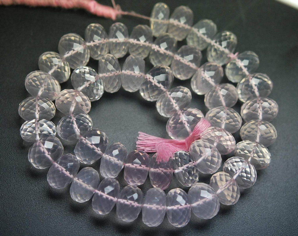 14 Inch Long Strand Micro Faceted Rondells Rose Quartz, , Size 11-12mm - Jalvi & Co.