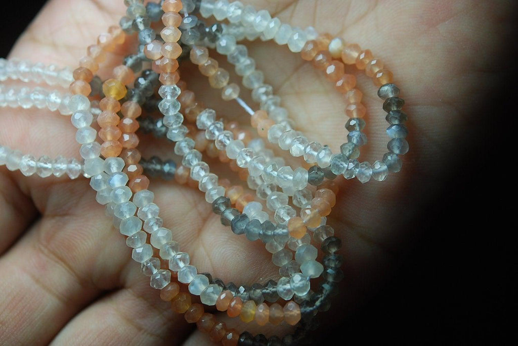14 Inch Long Strand,Multi Moonstone Faceted Rondelles,Machine Cut Size 4mm - Jalvi & Co.