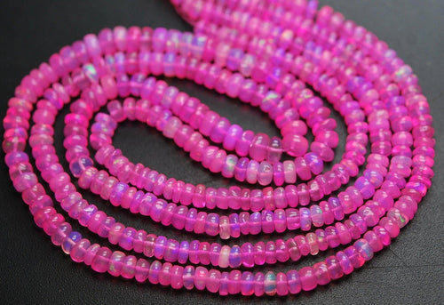 14 Inch Long,Pink Ethiopian Opal Smooth Rondelles, 3.5-4.5mm Size - Jalvi & Co.