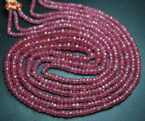 14 Inch Strand, Finest Quality, Aaa Genuine Pink Sapphire Micro Faceted Rondelles Beads 3.5-4mm Aprx - Jalvi & Co.