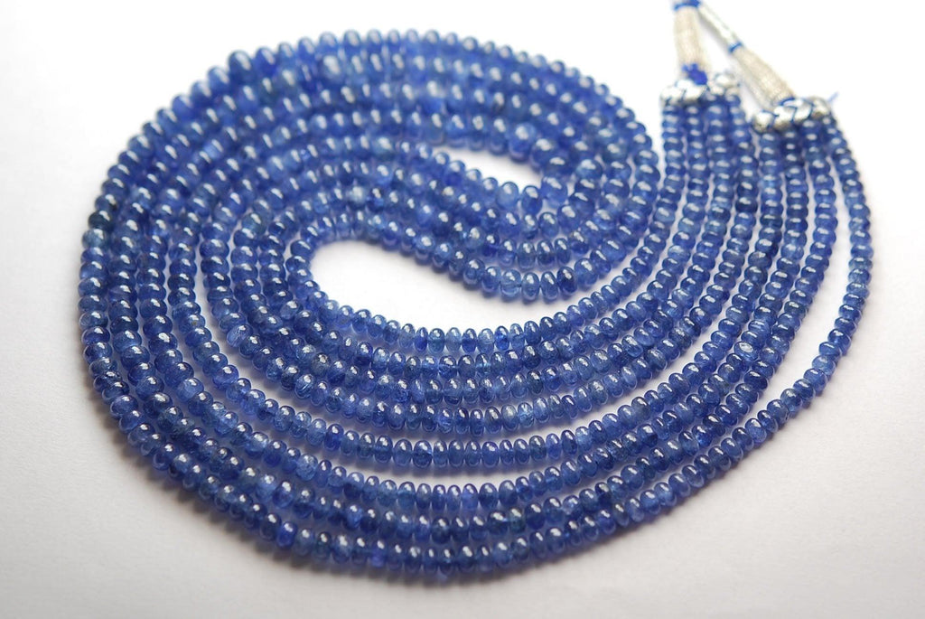 14 Inch Strand, Finest Quality, Natural Burmese Blue Sapphire Smooth Rondelles Beads 3-5mm Aprx - Jalvi & Co.