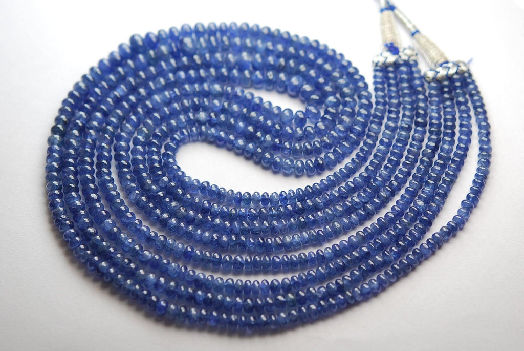 14 Inch Strand, Finest Quality, Natural Burmese Blue Sapphire Smooth Rondelles Beads 3-5mm Aprx - Jalvi & Co.