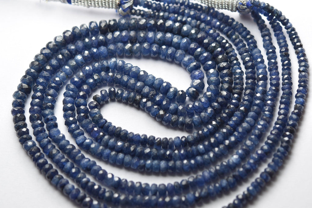 14 Inch Strand, Finest Quality, Natural Burmese Deep Blue Sapphire Micro Faceted Rondelle Beads 3-4.5mm Approx. - Jalvi & Co.