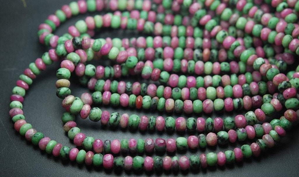 14 Inch Strand, Finest Quality, Natural Ruby Zoisite Faceted Rondelle, 5.5mm Size - Jalvi & Co.