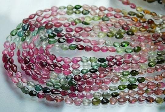 14 Inch Strand Multi Tourmaline Faceted Full Drill Pear Briolettes 6-5mm - Jalvi & Co.