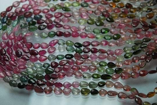 14 Inch Strand Multi Tourmaline Faceted Full Drill Pear Briolettes 6-5mm - Jalvi & Co.