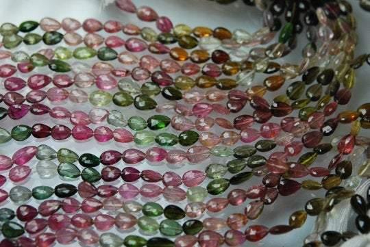 14 Inch Strand Multi Tourmaline Faceted Full Drill Pear Briolettes 6-5mm - Jalvi & Co.