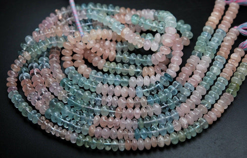 14 Inch Strand, Natural Morganite Aquamarine Smooth Rondeleles, Size 6.5-7mm - Jalvi & Co.