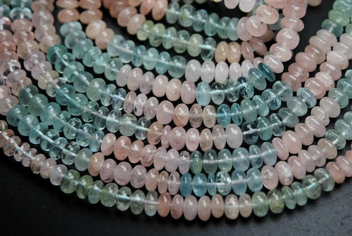 14 Inch Strand, Natural Morganite Aquamarine Smooth Rondeleles, Size 6.5-7mm - Jalvi & Co.