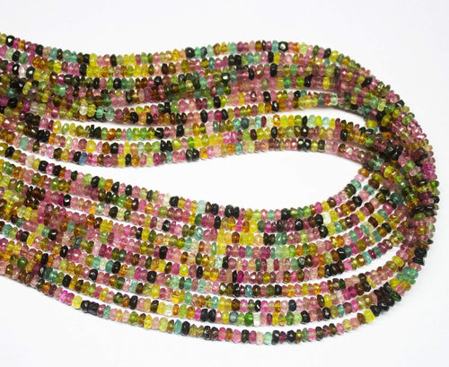 14 Inch Strand, Natural Multi Tourmaline Faceted Rondelles 3.5-4mm, Tourmaline Beads - Jalvi & Co.