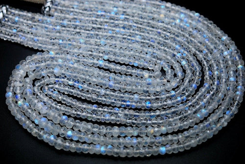 14 Inch Strand Of Machine Cut Aaa Quality Blue Fire Rainbow Moonstones Micro Faceted Rondells 4mm - Jalvi & Co.
