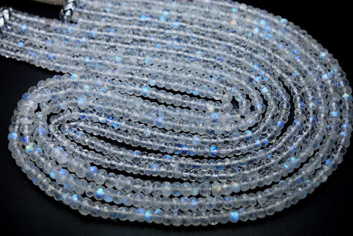 14 Inch Strand Of Machine Cut Aaa Quality,Blue Fire Rainbow Moonstones Micro Faceted Rondells 4mm - Jalvi & Co.