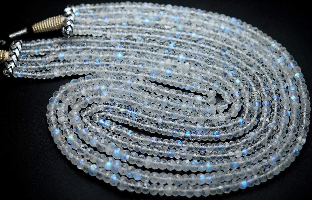 14 Inch Strand Of Machine Cut Aaa Quality,Blue Fire Rainbow Moonstones Micro Faceted Rondells 4mm - Jalvi & Co.