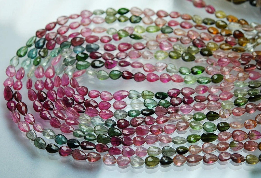 14 Inch Strand Super-Finest,Multi Tourmaline Faceted Full Drill Pear Briolettes 5.5-6mm - Jalvi & Co.