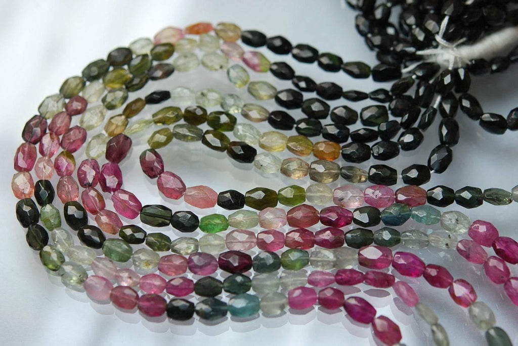 14 Inch Strand Super-Finest,Multi Tourmaline Faceted Oval Shaped Beads, 5-6mm - Jalvi & Co.