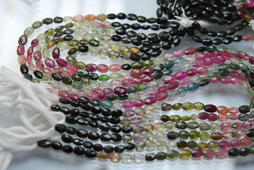 14 Inch Strand Super-Finest,Multi Tourmaline Faceted Oval Shaped Beads, 5-6mm - Jalvi & Co.