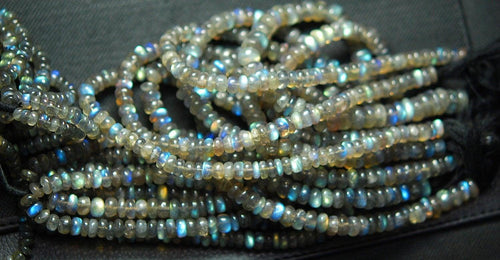 14 Inch Strand, Super Rare Finest-Quality- Blue Fire Labradorite Smooth Polished Large Rondelles 5mm - Jalvi & Co.