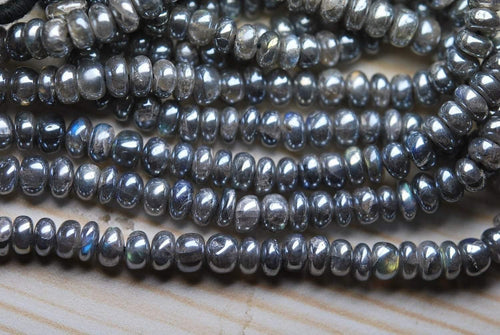 14 Inch Strand, Super Rare Finest-Quality-Mystic Labradorite Smooth Polished Rondelle 5-6mm - Jalvi & Co.