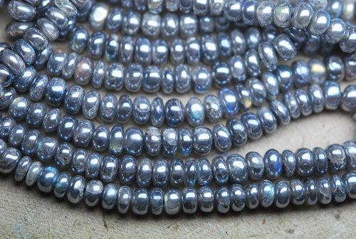 14 Inch Strand, Super Rare Finest-Quality-Mystic Labradorite Smooth Polished Rondelle 5-6mm - Jalvi & Co.