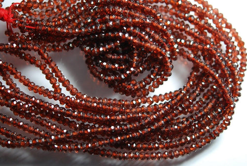 14 Inch Strand, Very Rare, Finest Natural Pyrope Red Garnet Faceted Rondelles 3.5mm - Jalvi & Co.