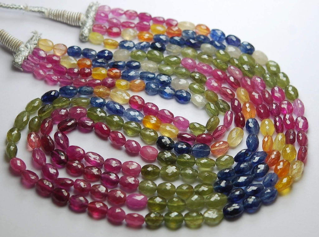 14 Inch Strand,Multi Precious sapphire Faceted Oval Shape Nuggets,Size 6-9mm - Jalvi & Co.