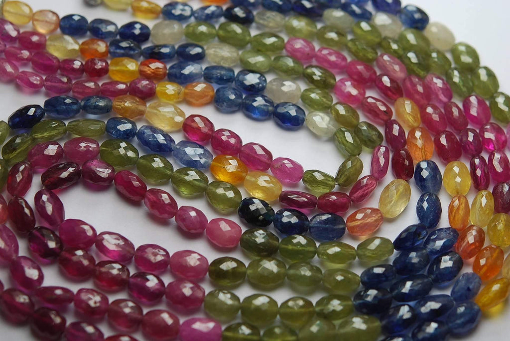 14 Inch Strand,Multi Precious sapphire Faceted Oval Shape Nuggets,Size 6-9mm - Jalvi & Co.