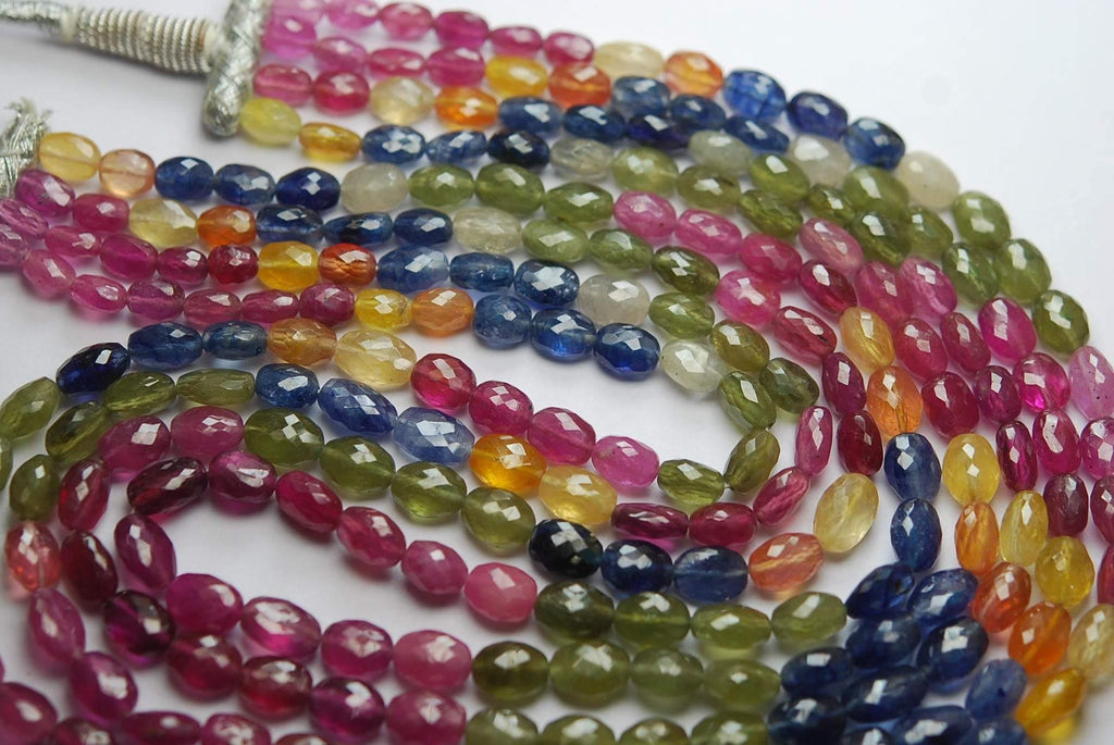 14 Inch Strand,Multi Precious sapphire Faceted Oval Shape Nuggets,Size 6-9mm - Jalvi & Co.