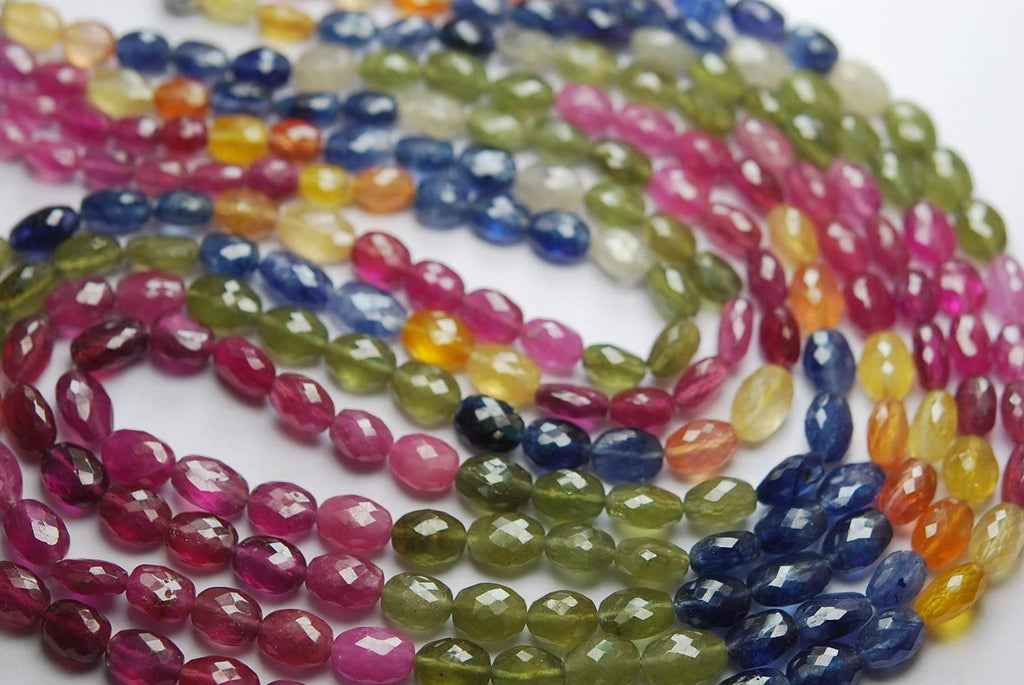 14 Inch Strand,Multi Precious sapphire Faceted Oval Shape Nuggets,Size 6-9mm - Jalvi & Co.