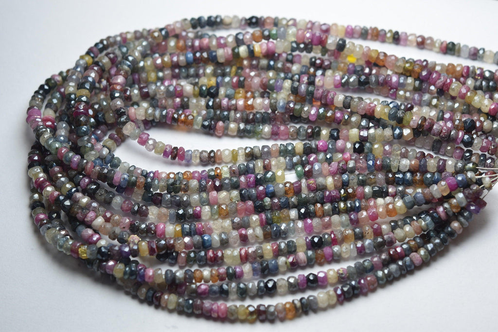 14 Inch Strand,Mystic Natural Mixed Sapphire Faceted Rondelles, 4-4.5mm Size - Jalvi & Co.