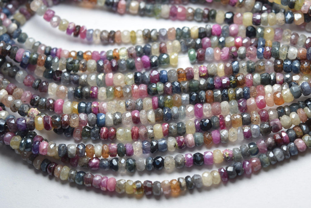 14 Inch Strand,Mystic Natural Mixed Sapphire Faceted Rondelles, 4-4.5mm Size - Jalvi & Co.