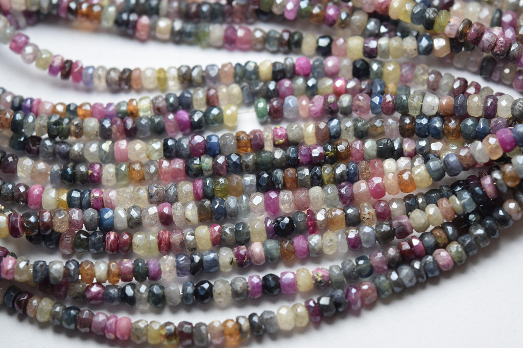 14 Inch Strand,Mystic Natural Mixed Sapphire Faceted Rondelles, 4-4.5mm Size - Jalvi & Co.