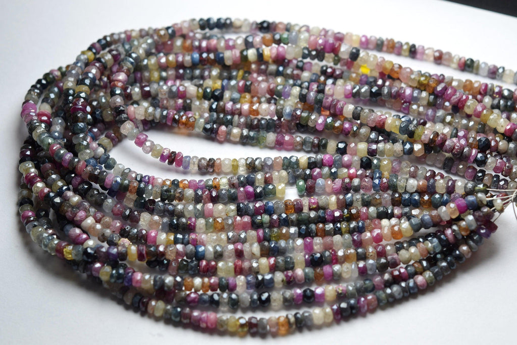 14 Inch Strand,Mystic Natural Mixed Sapphire Faceted Rondelles, 4-4.5mm Size - Jalvi & Co.