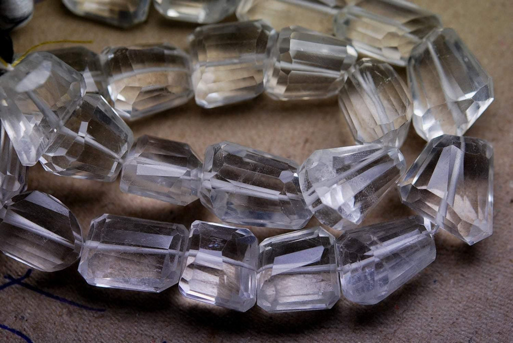 14 Inch Strand,Rock Crystal Quartz Faceted Step Cut Nuggets Shape, 10-15mm Long - Jalvi & Co.