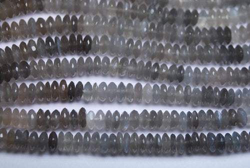 14 Inch Strands, Super Finest Natural Grey Moonstone Faceted German Cutting Rondelles 7mm - Jalvi & Co.