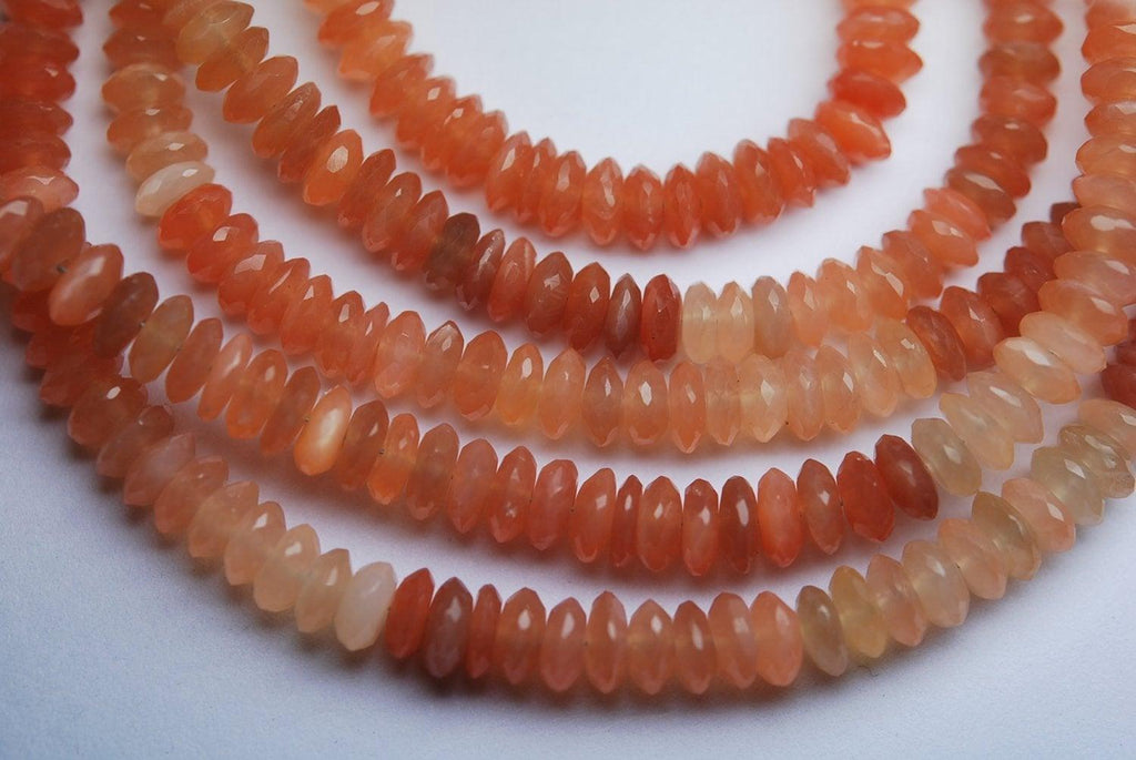 14 Inch Strands, Super Finest Natural Peach Moonstone Faceted German Cutting Polished Rondelles 7mm - Jalvi & Co.