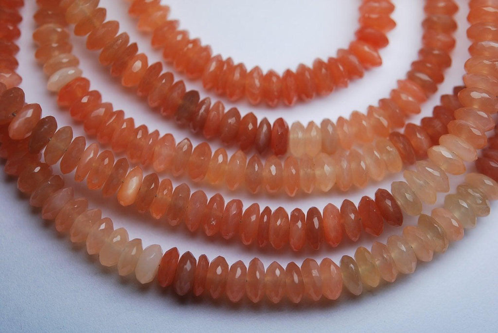 14 Inch Strands, Super Finest Natural Peach Moonstone Faceted German Cutting Polished Rondelles 7mm - Jalvi & Co.