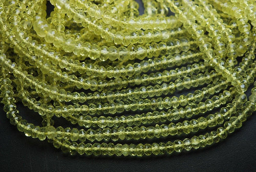14 Inch Strands,Green Lemon Quartz Micro Faceted Rondells, 3-3.5mm Approx - Jalvi & Co.