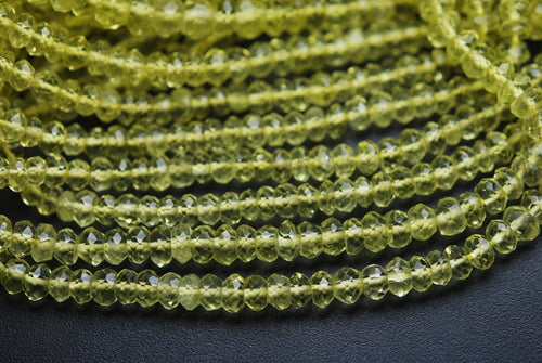 14 Inch Strands,Green Lemon Quartz Micro Faceted Rondells, 3-3.5mm Approx - Jalvi & Co.