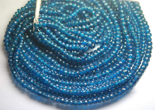 14 Inch Strand,Super Finest-Quality-Neon Blue Apatite Faceted Rondelles, 3-3.5mm Size - Jalvi & Co.