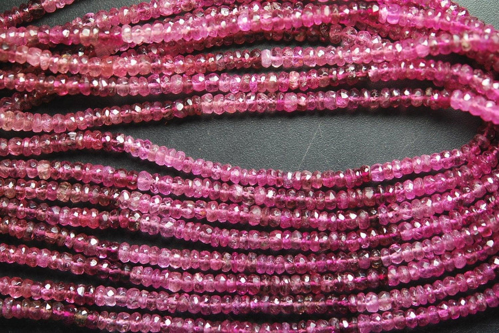 14 Inch Strand,Super-Finest-Shaded Pink Tourmaline Faceted Rondelles 3-3.5mm Size - Jalvi & Co.