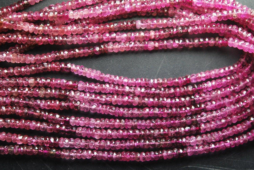 14 Inch Strand,Super-Finest-Shaded Pink Tourmaline Faceted Rondelles 3-3.5mm Size - Jalvi & Co.