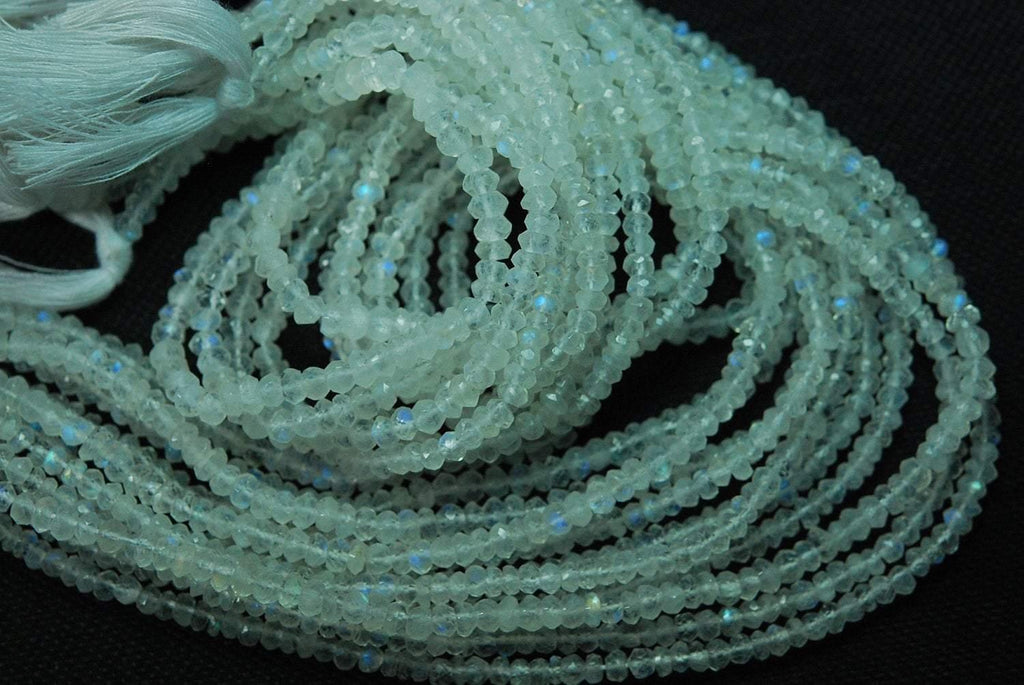 14 Inch-Super-Finest- Micro Faceted Rondells Rainbow Moonstone-3.5-4mm Aprx - Jalvi & Co.