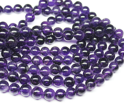 14 inches, 10mm, Natural African Purple Amethyst Smooth Round Ball Beads Strand, Amethyst Beads - Jalvi & Co.