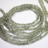 14 Inches, 3-4mm, Natural Aqua Moss Aquamarine Faceted Rondelle Loose Gemstone Beads