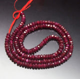 14 inches, 3-4mm, Natural Longido Untreated Ruby Faceted Rondelle Loose Gemstone Beads