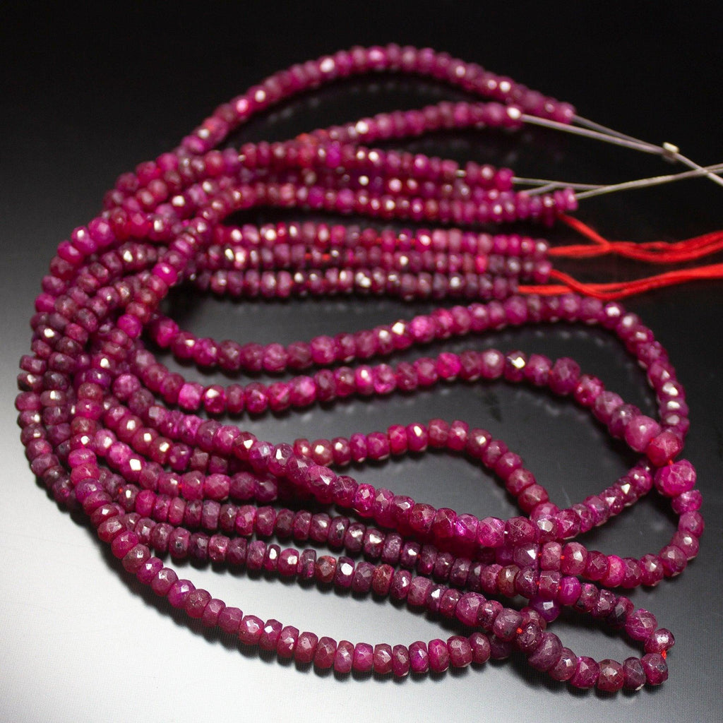 14 inches, 3-5mm, Natural Ruby Faceted Rondelle Loose Gemstone Beads, Natural Ruby, Natural Faceted Beads, Ruby Beads - Jalvi & Co.