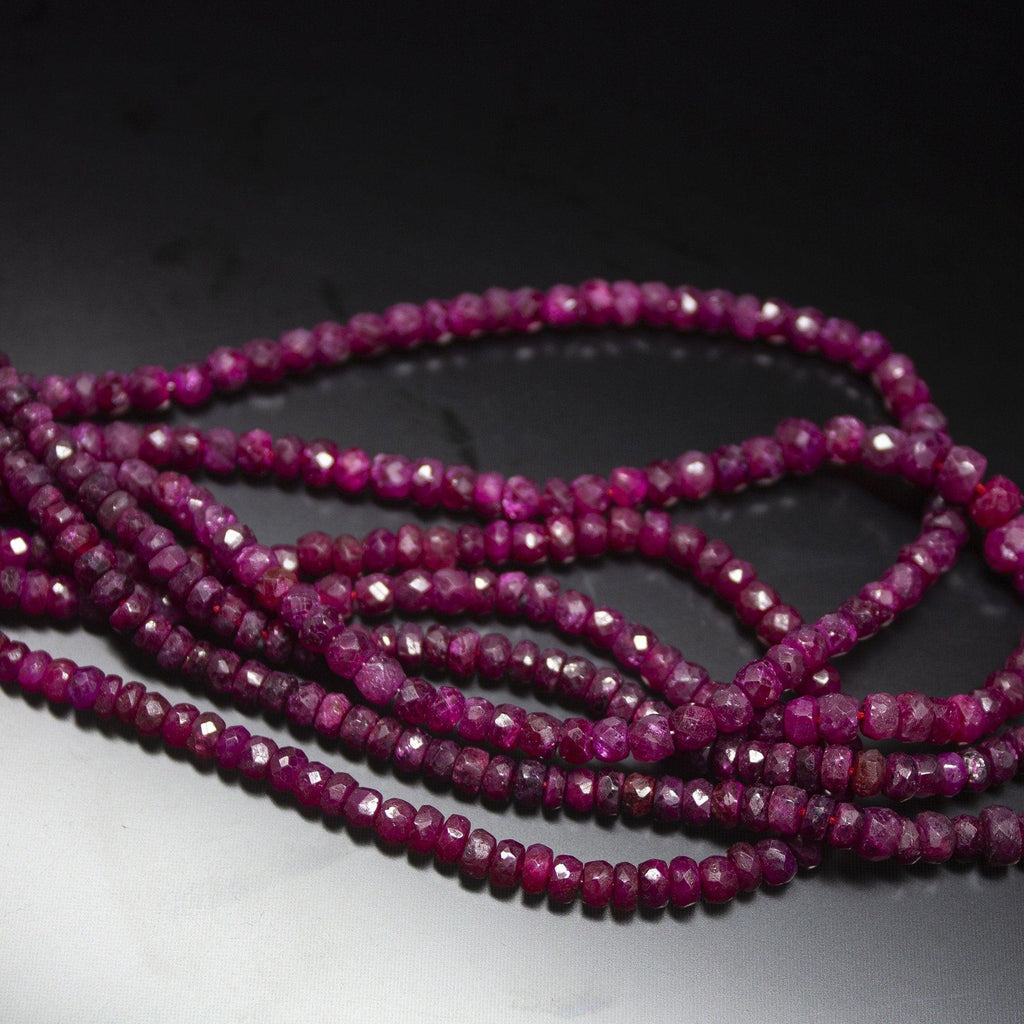 14 inches, 3-5mm, Natural Ruby Faceted Rondelle Loose Gemstone Beads, Natural Ruby, Natural Faceted Beads, Ruby Beads - Jalvi & Co.