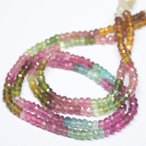 14 Inches, 3mm, AAA Grade Tourmaline Faceted Rondelle Loose Gemstone Beads - Jalvi & Co.