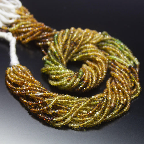 14 inches, 3mm, Natural Petrol Tourmaline Faceted Rondelle Shape Beads, Tourmaline Beads - Jalvi & Co.